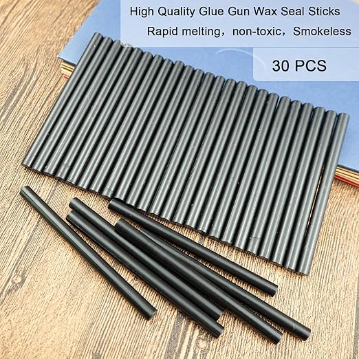 Wax Seal Stick, Ioggtser 30PCS Mini Glue Gun Wax Seal Stick for Wax Seal Stamp, Sealing Wax Sticks for Wedding Invitations, Cards, Envelopes (Black)