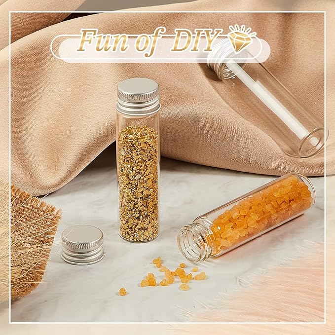100 Pcs Small Clear Vials Spice Mini Jars with Lids Mini Glass Bottles with Screw Aluminum Metal Caps Tiny Jars Sample Containers for Powder Cream Cosmetic Jewelry Wedding (20 ml,Silver Caps)