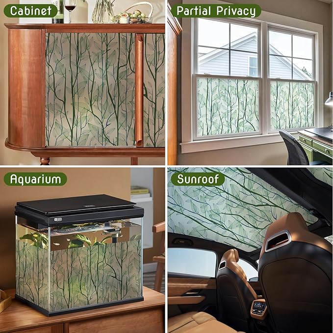 DKTIE Window Film Privacy with Installation Tools, Decorative Stained Glass Window Clings for Home, Static Cling Window Sticker for Front Door, Bathroom, Glass Door (Dark Green, 35.4'' x 118.1'')