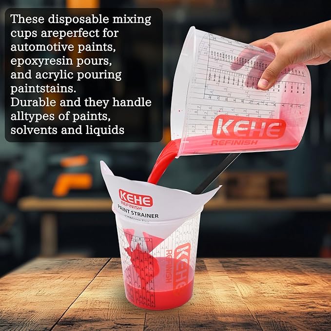 15 PACK Paint Mixing Cups by KEHE REFINISH,18 oz (550ml),Disposable or Reusable Plastic Measuring Cups with Lids for Liquids, Paints, Resin, Epoxy, Art,Ratios 1:1,2:1, 3:1, 4:1,5:1,6:1,7:1,8:1
