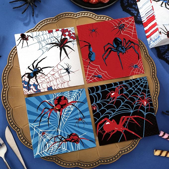 Fulmoon 200 Pieces Halloween Spider Web Cocktail Napkins Disposable Spider Paper Dinner Beverage Napkins for Halloween Christmas Birthday Party Decoration Supplies