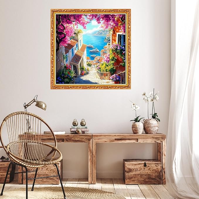 Hopeart Stamped Cross Stitch Kits for Beginner Embroidery Kits for Beginners Adults DIY 11CT Cross Stitch Patterns Needlepoint Kits Crossstitching Kits-Seaside Scenery 18x18 inch
