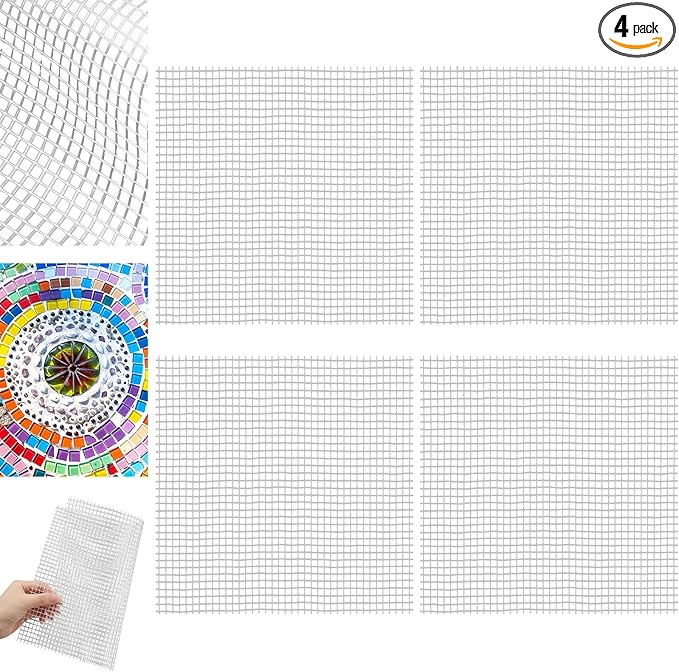 4 Set 24" X 24" Mosaic Mesh for Back Mounted Tile Fiberglass Mosaic Mesh Backing Boast for Tile Installation Supplies Tools (Non Sticky)