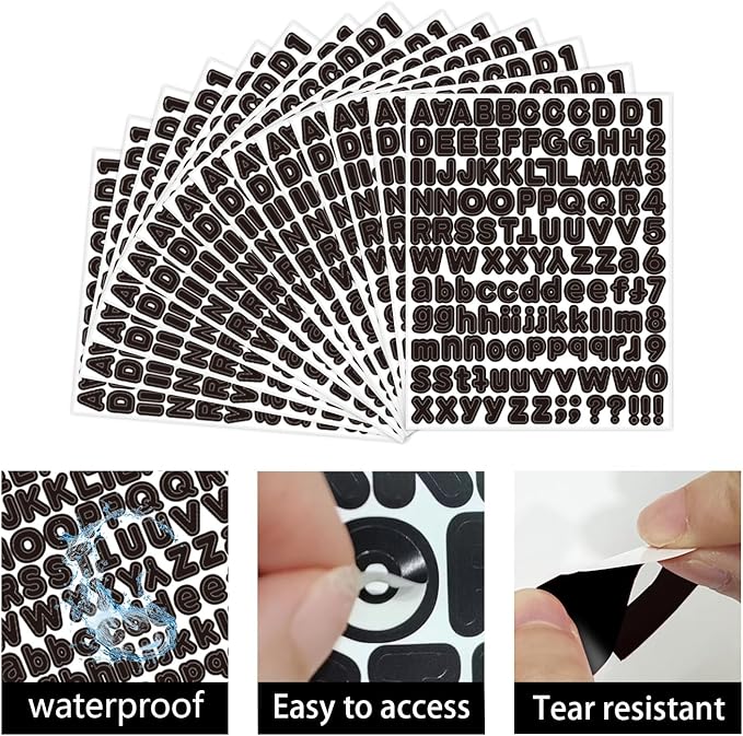 Letter Sticker,1/2 inch 10 Sheets Black Alphabet Sticker,Self Adhesive Vinyl Letter Stickers Mailbox Numbers,Self Adhesive Letters Stickers for Bulletin Boards Classroom Home Decor
