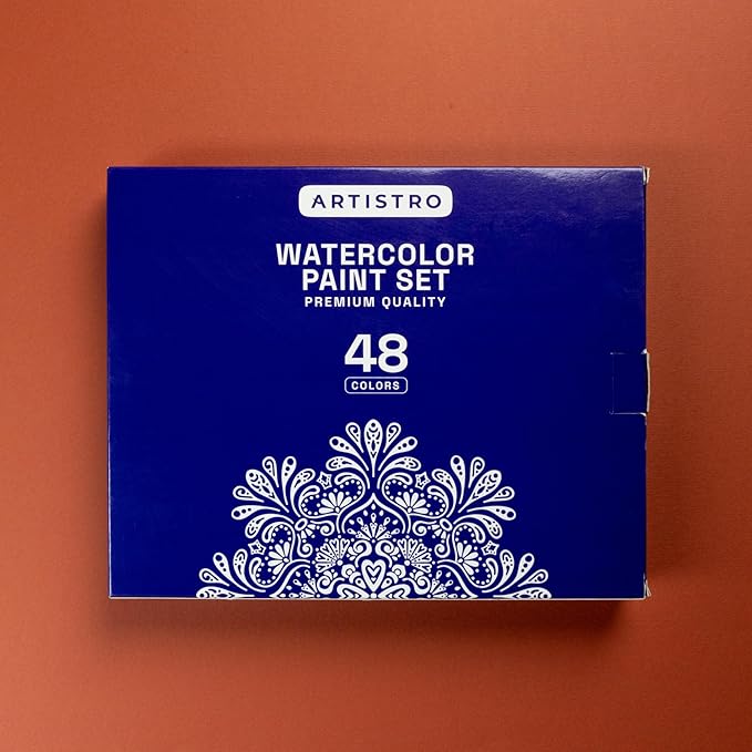 ARTISTRO Watercolor Paint Set – 48 Vivid Colors in Portable Box, Including Metallic & Fluorescent Shades – Travel Art Kit for Artists, Hobbyists & Painting Lovers (Premium Home)