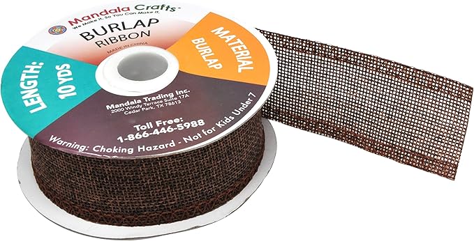 Mandala Crafts Brown Burlap Ribbon 1.5 Inches Wide Jute Ribbons for Crafts - 20 Yds Roll Rustic Burlap Wrap Trim Ribbons for Wreaths Bows Wedding Party Decoration