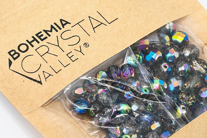 275 pcs Set of Czech Faceted Glass Beads, Fire-Polished Round Crystal Vitrail - 3mm (100pcs), 4mm (100pcs), 6mm (50pcs), 8mm (25pcs) kit for Jewelry Making