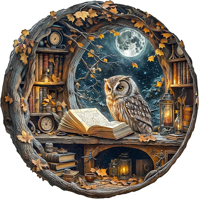 Wooden Puzzles for Adults, Moonlit Owl Puzzles, Wood Adult Puzzle, Birthday Gifts for Puzzle Lover (L-13.4 * 13.4 in 270pcs)