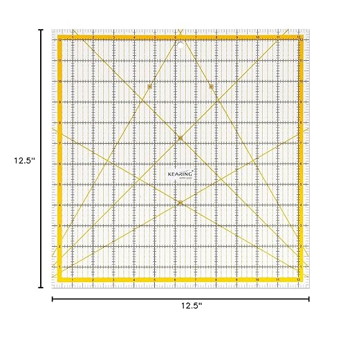 KERING Extra-Large Quilting Ruler - 12.5x12.5 inch Anti-Slip Acrylic Ruler for Patchwork Piecing, Bias Strips & Rotary Cutting, Professional Quilter's Must-Have Tool