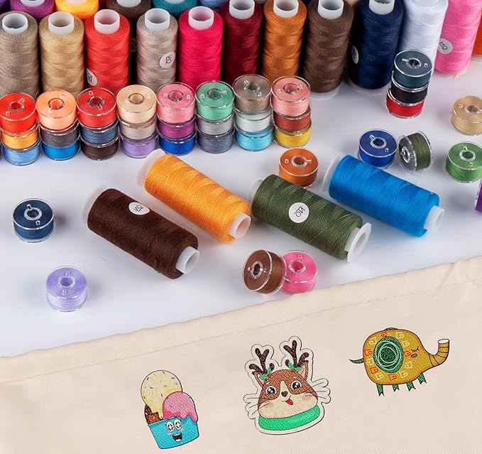 124 Pcs Pre Wound Bobbins Sewing Thread, 50 Colors Polyester Sewing Thread Kit, 500 Yard Thread for Sewing Machine, Beginners, Stitching, Travel, DIY, Sewing Supplies