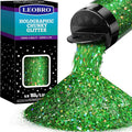 LEOBRO Green Glitter, 160g/5.64oz Holographic Chunky Glitter for Crafts, Resin, Nail Body, Tumblers, Party Decorations