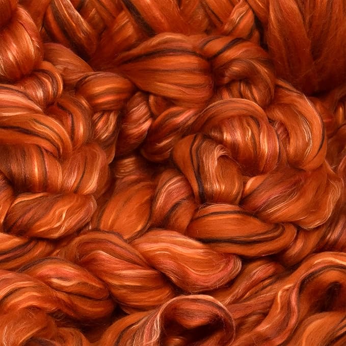 Merino Silk Luxe Tonal Designer Blend. Superfine Merino, Mulberry Silk, Tussah Silk. Top Roving for Spinning or Felting. Amber Glow 1oz