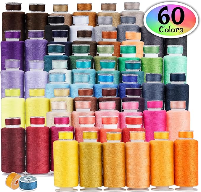 ilauke 60 Colors Sewing Thread, 144 Pcs Prewound Bobbins, 400 Yards Per Yards Threads, Sewing Thread Kit Supplies for Universal Machines, Emergency and Travel DIY Hand