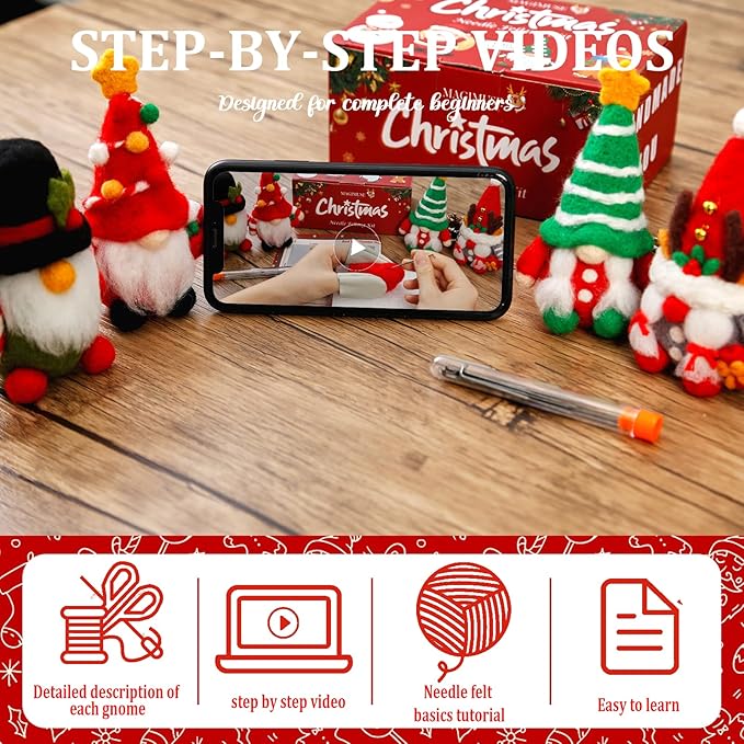 MAGIMUSE Needle Felting Kit, Needle Felting Starter Kit with Basic Felt Tools, Christmas Gnome Needle Felting Kit for Beginners, DIY Wool Needle Felting Supplies for Christmas Festival Crafts