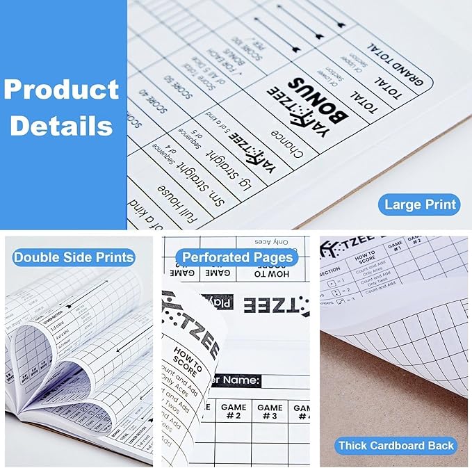PlayDice Score Pads for Yahtzee: 120 Easy Tear Off, Large Print Score Sheets Compatible with Yardzee and Yahtzee Games (8.5x11-120 Pages)