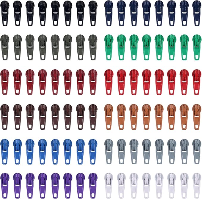 DOITEM 96Pcs Zipper Repair Kit Zipper Replacement 3# Zipper Pull Rescue Kit for Clothing Jackets Purses Luggage (12 Colors)