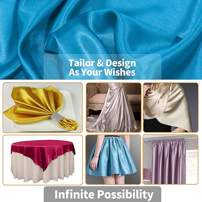 RUDONG M Aqua Blue Satin Fabric by The Yard, 1 Yard x 60 Inch Wide Silky Charmeuse Satin Fabric, Soft Satin Fabric for Wedding Decorations, Bridal Dress, Sewing, Accessories, DIY Crafts