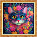 Foxhool Beginners Cross Stitch Kits Stamped Full Range of Embroidery Kits for Adults DIY Cross Stitches kit Embroidery Patterns for Needlepoint kit-Colorful Flower Cat 17.7x17.7 inch