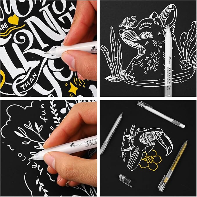 0.6mm Fine Point Silver Gel Pens, 3-Pack for Artists Drawing on Black Paper, Sketching, Adult Coloring Books & Modern Crafts
