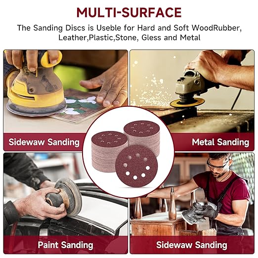 100 PCS 5 Inch Sanding Discs 150 Grit, Round Hook and Loop Sandpaper for Random Orbital Sander