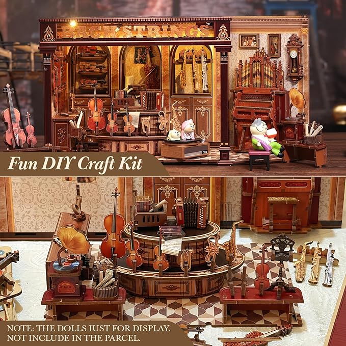 CUTEBEE Book Nook Kit - DIY Miniature House Dollhouse Kit for Adult and Teens, Booknook Bookshelf Decor Alley Model Build with LED Light, Gifts for Family and Friends (Bach Strings)