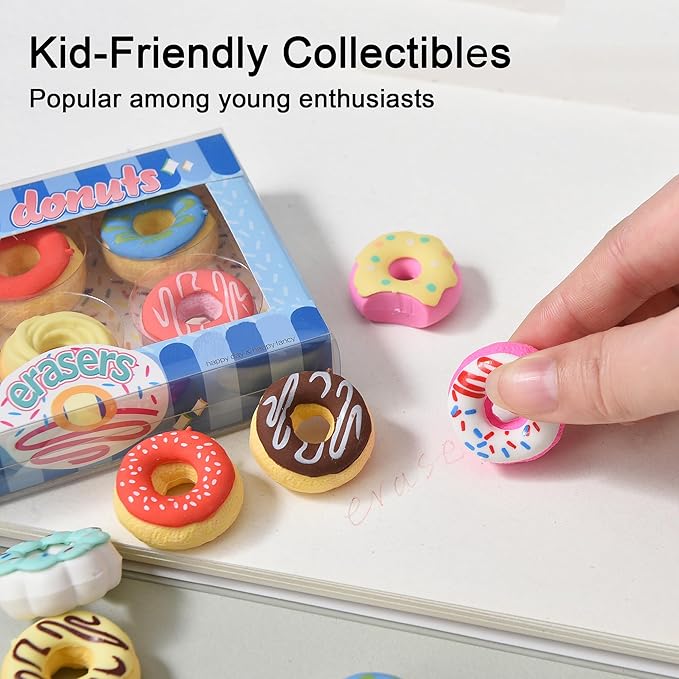 HILAZA Donut Erasers for Kids Bulk, 24 Pieces 3D Cute Fun Food Erasers for Party Favors Classroom Prizes