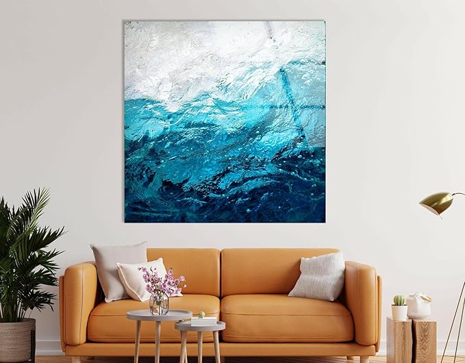 My Photostation.com 30Wx24H'' Blue Waves Abstract Glass Wall ArtTempered Glass Printing Wall Decor Large Wall Art Wall Hangings