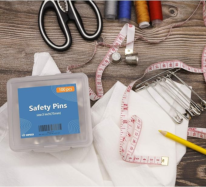 ZIPCCI 3 Inch Large Safety Pins - 100 Pcs Heavy Duty Steel Wire Pins (Large Size)