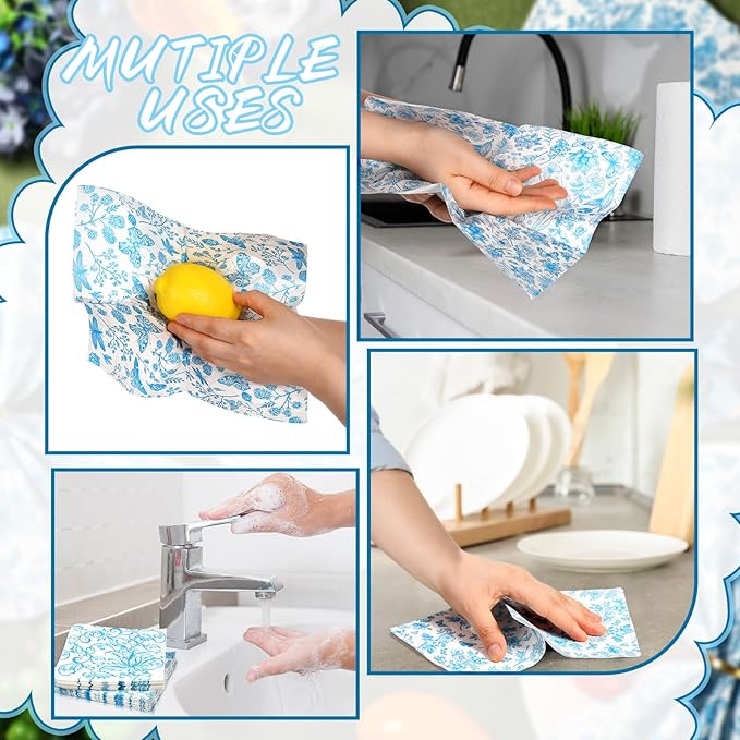 150 Pcs Blue Floral Cocktail Napkins 10 x 10 Inch 6 Styles Assorted Blue Flower Paper Disposable Napkins for Decoupage Home and Kitchen Bridal Baby Shower Tea Party Garden Party Birthday