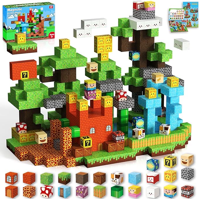 Magnetic Blocks-150 PCS Build Adventure Game Castle World Set - Magnetic Building Cubes Stacking, STEM Montessori Sensory Toys for Kids Boys Girls Ages 3 4 5 6 7 8 9 10 Eater Birthday Gifts