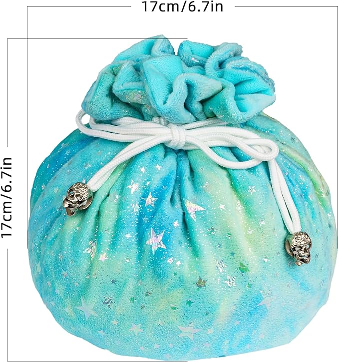 DND Dice Bags Large, Cyan Dice Storage Bag Star Pattern with Pockets, for D&D RPG Game - Capacity 200+ Die