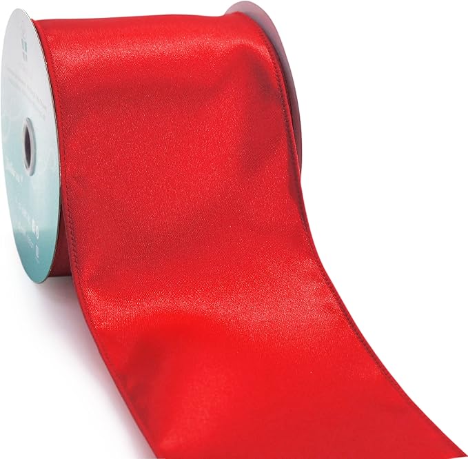 CT CRAFT LLC Satin Wired Ribbon 4 Inch x 20 Yards Red for Christmas Home Décor Gift Wrapping Tree Topper Bow Wreath DIY Crafts,