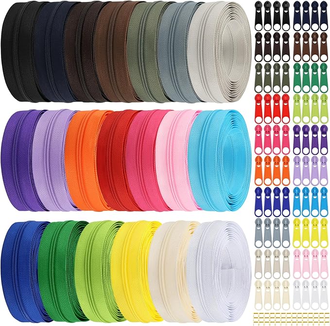 DOITEM 62 Yards 20 Pieces Sewing Zippers #3 Nylon Coil Zippers Assorted Zipper for Sewing with 80 Zipper Sliders for DIY Tailor Sewing Crafts Supplies, 20 Color