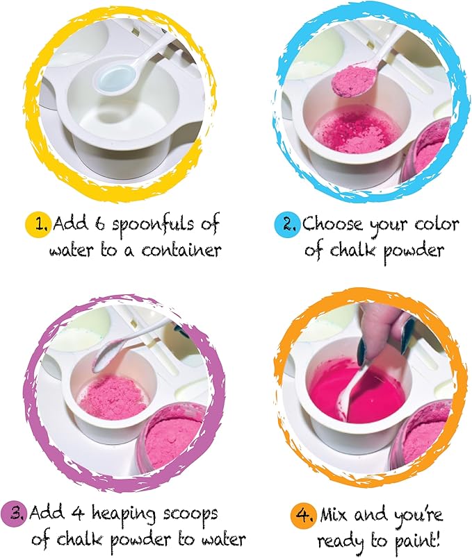 DIY Sidewalk Chalk Paint 6pk Kit - Non-Toxic, Washable Powdered Chalks - Simply Mix in Water and Use a Paintbrush to Create Colorful Artwork on the Sidewalk or Chalkboard, For Kids Ages 5+