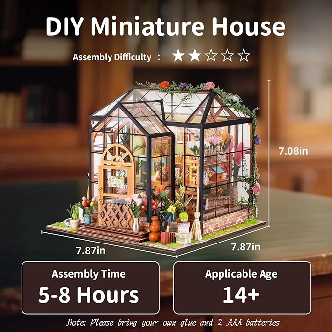 DIY Miniature House Kit, Miniature Kit with LED, Dollhouse Kit for Adults Teen, Mini House Building Kit for Birthday, Jenny Greenhouse