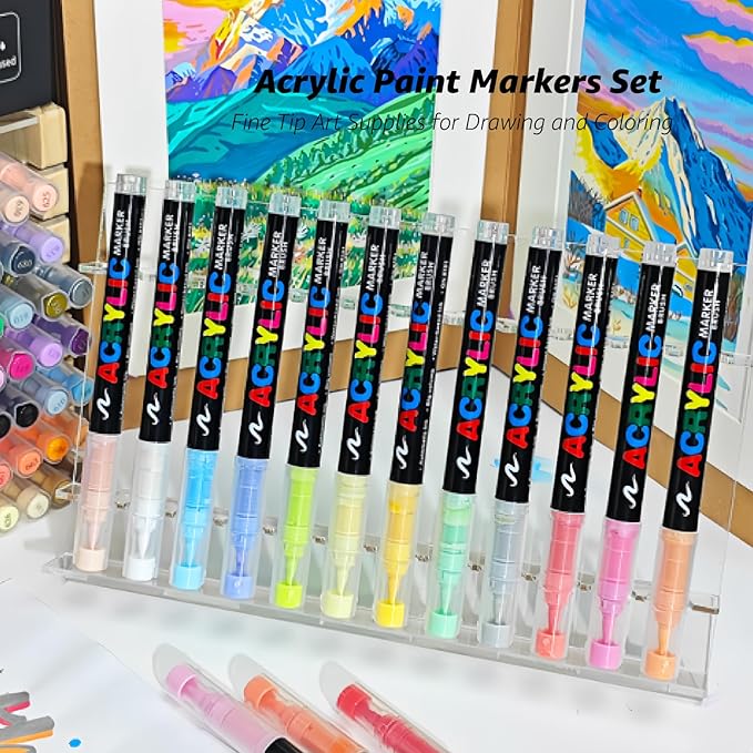 36 Colors No bleeding Non-Toxic Multi-Surface Flexible Tip Acrylic Paint Brush Markers Set, Water-Based Painting Art Pens for Canvas, Glass, Wood, Paper, Ceramic