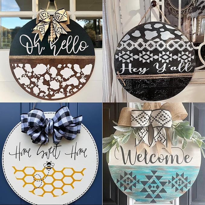 Welcome Stencils for Painting on Wood 12” Welcome Stencil for Wood Sign Hello Doormat Stencils Templates for Door Hanger Door Mat Fabrics