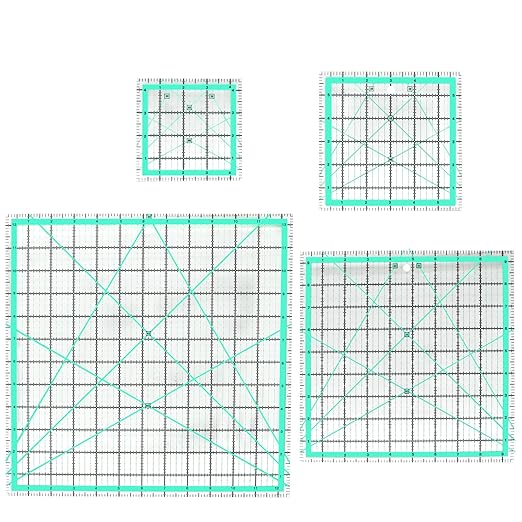 MANUFORE 4pcs Square Quilting Ruler (12.5”/ 9.5”/ 6”/ 4.5”) Sewing Acrylic Ruler Anti-Slip Metric Ruler DIY Quilting Tools with Clear Printed Lines for Precise Cutting