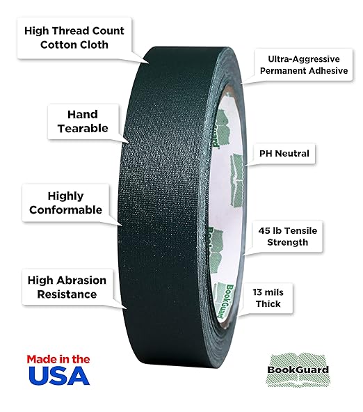 BookGuard 1 Inch Premium Bookbinding Repair Cloth Tape, 15 Yard Roll, Forest Green