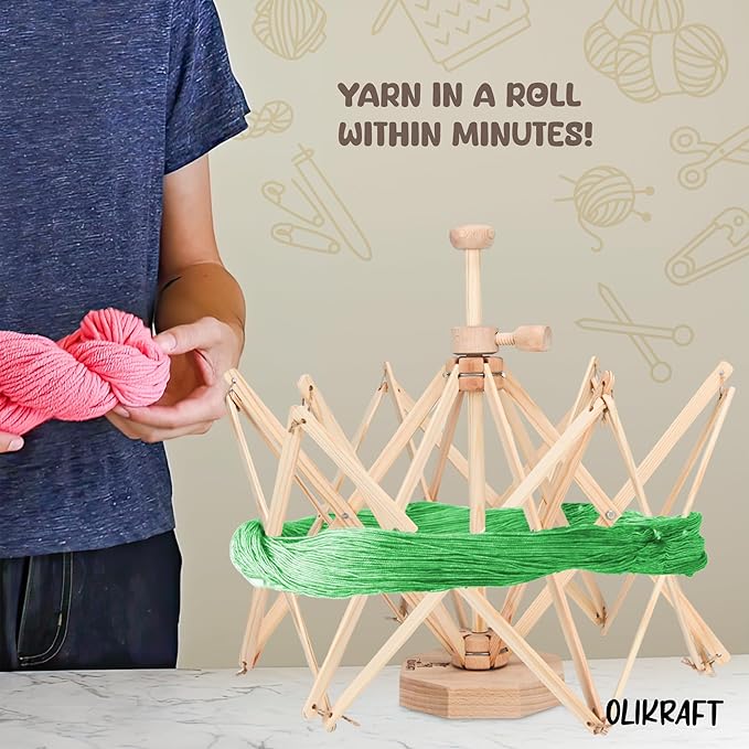 Olikraft Wooden Yarn Swift | Lightweight Reverse Yarn Umbrella Swifts | Ball Swift | Skein Winder | No Clamp Required (Patented)