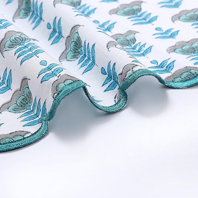 Ridhi Aquamarine Blue Hand Block Print Napkins 18" x 18" Set of 4 Reusable Cotton Dinner Napkins for Weddings, Parties & Everyday Dining, Thanksgiving, Christmas, Fall