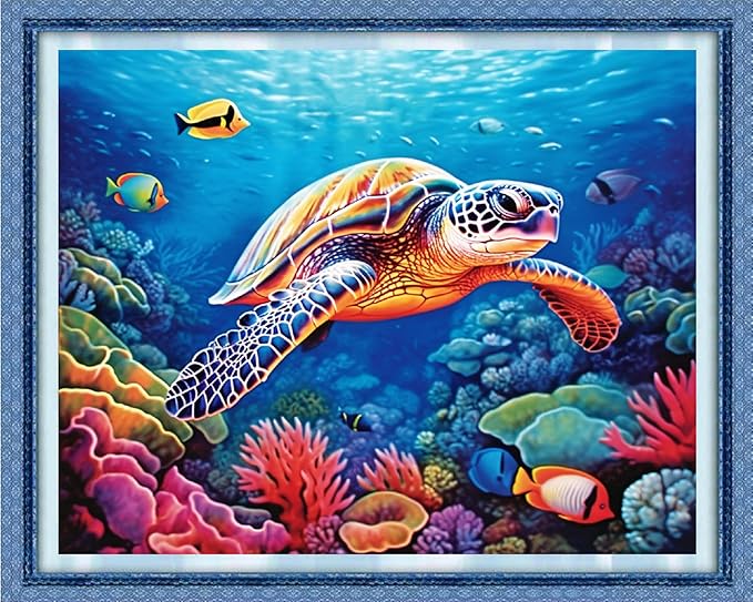 Redxing Stamped Cross Stitch Kits Full Range of Embroidery Starter Kits- Needlepoint Counted Cross Stitch Kits for Beginner Adults 11CT Printed Embroidery Kit-Colorful Turtle 16x20 inch