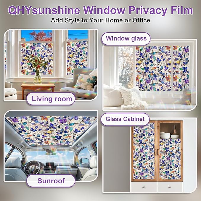 Window Privacy Film Stain Glass Window Film Rainbow Window Film Window clings Non-Adhesive Reusable Decorative for Room (Purple Rainbow, 35.4 X 157.4 in)