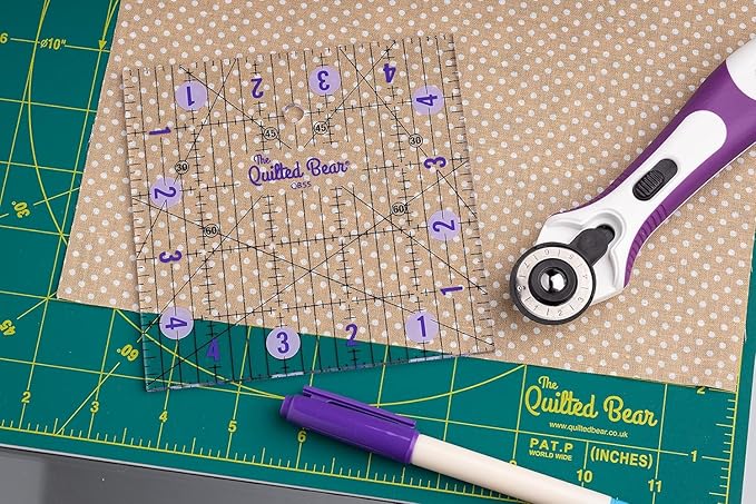 The Quilted Bear Rotating Cutting Mat 7" x 7" - Locking & Rotating Self Healing Cutting Board for Sewing, Fabric & Effortless Quilting - 360 Degree Sewing Supplies Mat for Craft Table (Green)