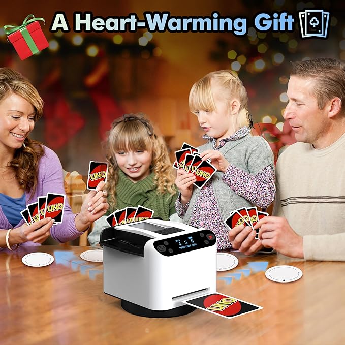 Automatic Card Shuffler and Dealer Machine 360° Rotation, Supports 12 Players, Rechargeable Card Shufflers, UNO Shuffler Card Machine Perfect for Rummy, Poker, Phase 10, Skip-Bo, Texas Hold'em