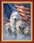 Joyhoor Cross Stitch Kits for Beginners Stamped Cross-Stitch Supplies Needlework preprint Embroidery Kits for Adults DIY Needlepoint Kits Embroidery Patterns 11CT-Flag Wolf 16x20 inchs