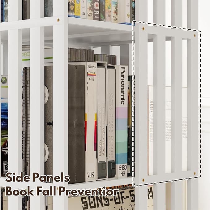 XIMN 360° Rotating Bamboo CD/DVD Shelf - 6-Tier Space-Saving Media Storage Cabinet for Movies, Organizer with Super Compact Design (White, 6 Tier)