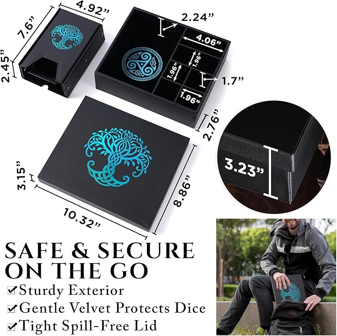 Dice Tray and Dice Tower for DND and RPG - All-in-One Game Roamer Tray & Large Tower for Random Rolls - Stores Your Sets, Mini's and More Compatible with D&D (Blue Tree)