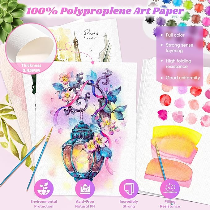 180 Sheets Watercolor Paper, 5"x7" White Water Color Paper Bulk, 140lb/300gsm Artist Drawing Coloring Supplies for Adults, Watercolors, Paint Set, Canvas Painting, DIY Projects, Valentine Gift Cards