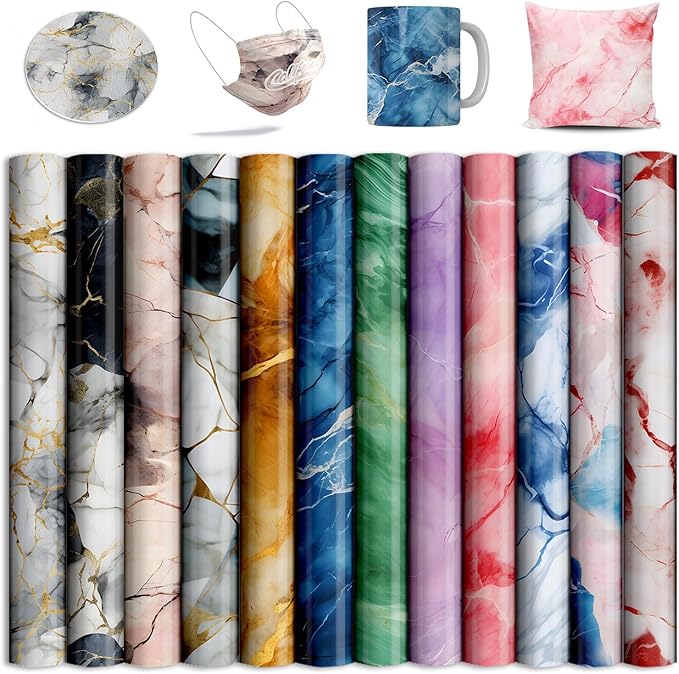Sublimation Transfer Sheets for Heat Press Machine,Marble Sublimation Paper for Tumblers Blanks Tshirts,12 Sheets 12x12inch